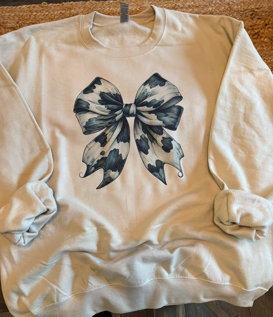 Cowhide Print bow sweatshirt