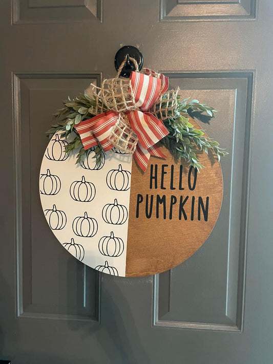 Hello Pumpkin Door Hanger White/Stained
